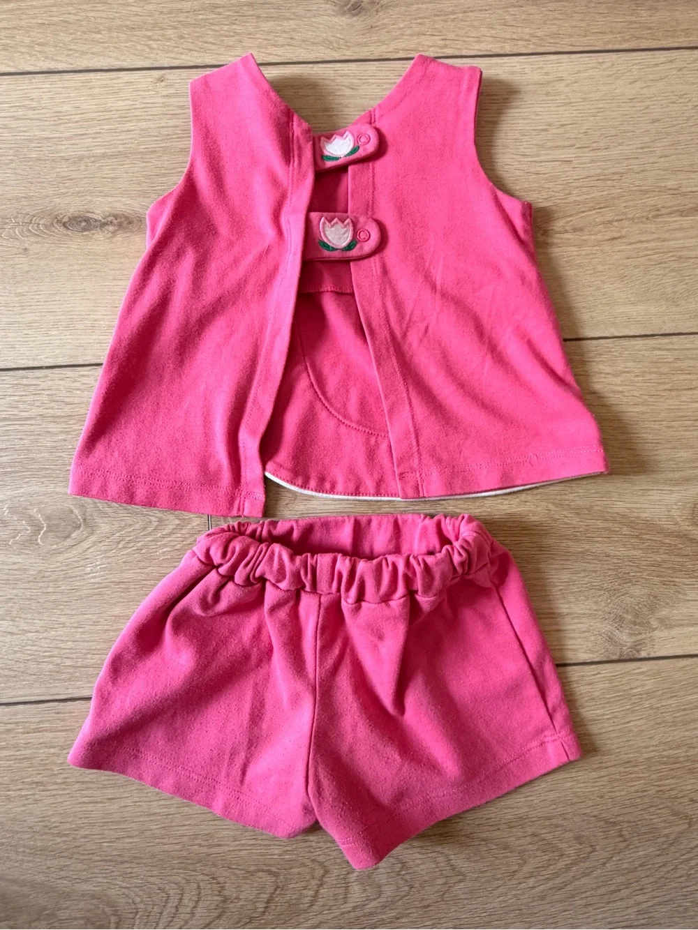 Girls Pink Two-Piece Floral Trim Tank & Shorts Set